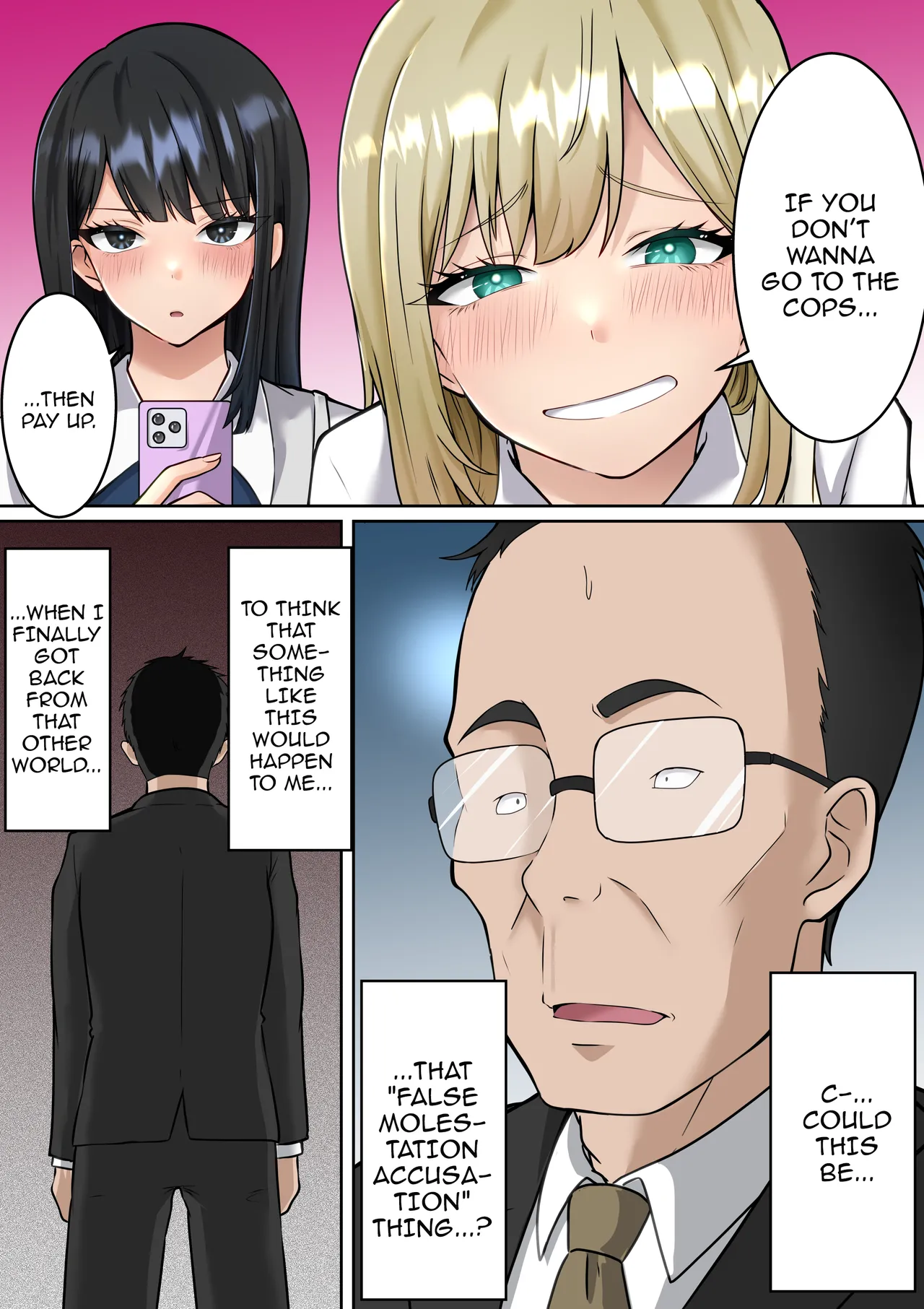 Isekai Kaeri no Chuunen Oyaji ga Gal JK-tachi ni Chikan Enzai o Fukkakerareta node Saimin Mahou de Shikaeshi suru Hanashi Zenpen Chapter 1 - page 4